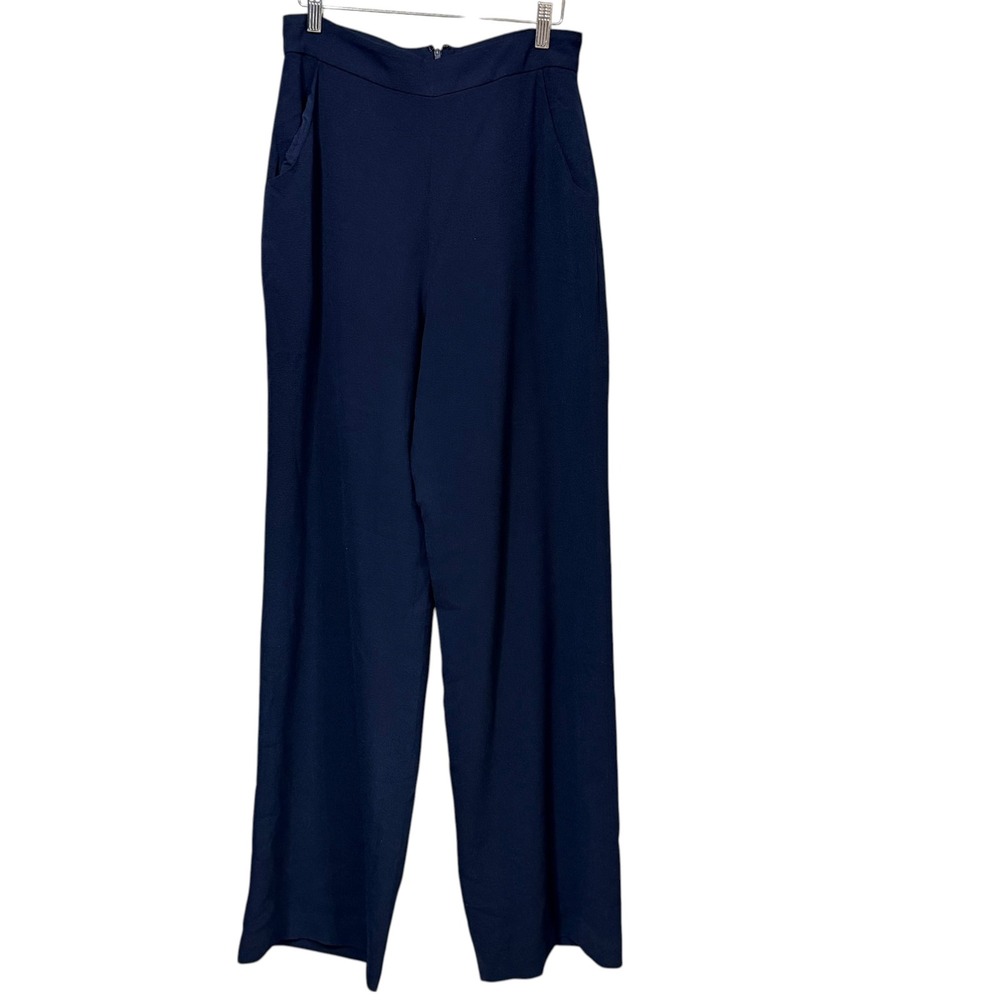 Dress The Population Navy Blue Wide Leg High Rise Crepe Dress Pants Size M
